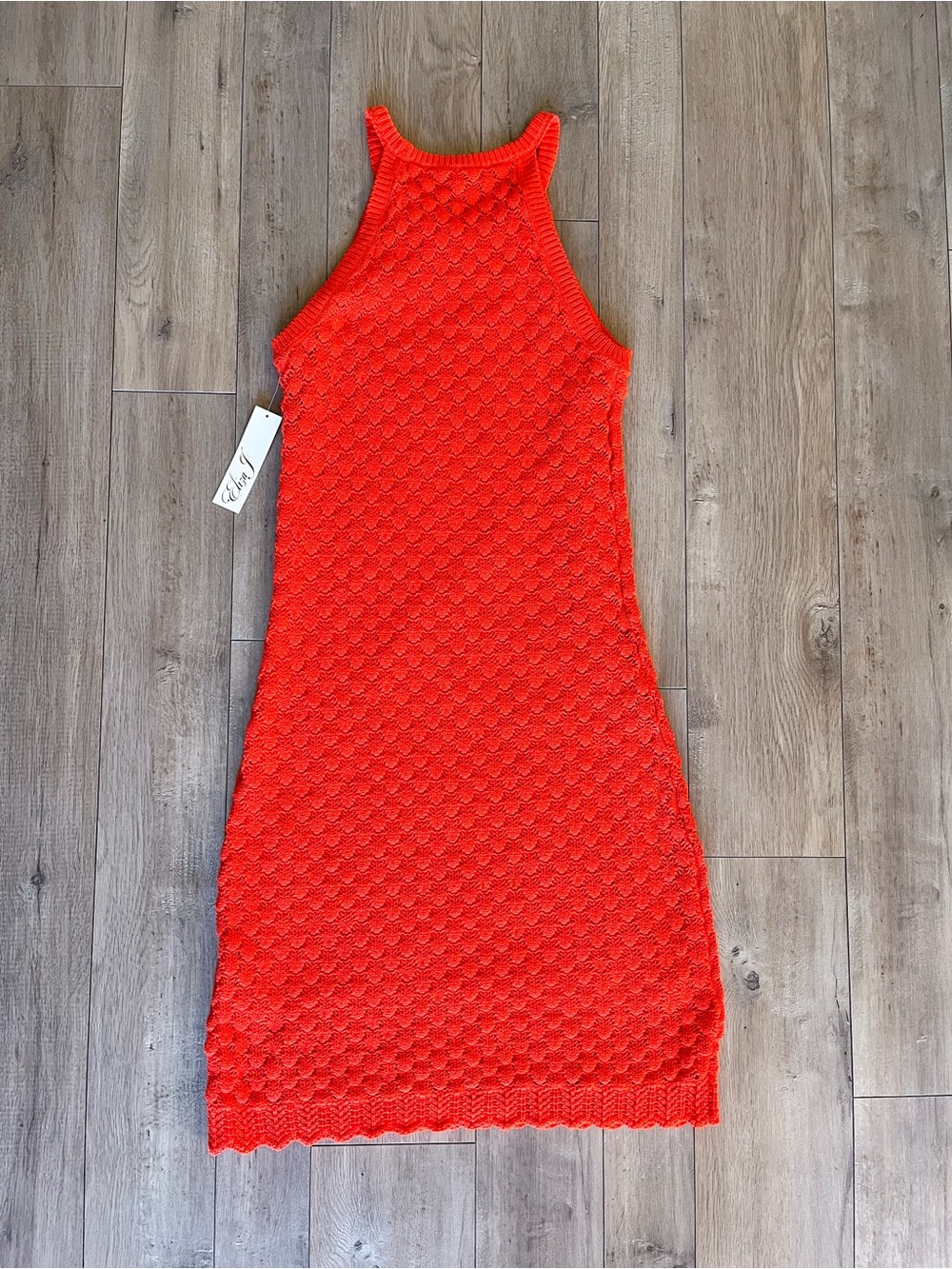 Eliza J Vibrant Orange Crochet Halter Midi Dress Women’s Medium - Picture 8 of 8